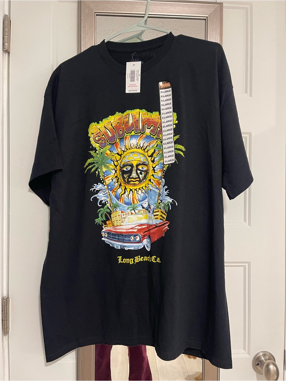 Black Sublime Long Beach CA Graphic Tee with Yellow Sun & Red Car